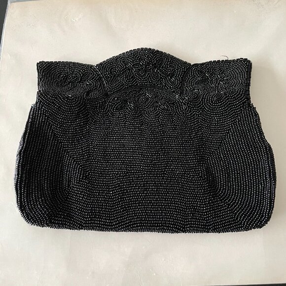 Vintage Beaded Black Evening Purse Handbag Wallet Hand Made in Japan - Picture 2 of 4